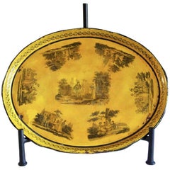 Late 19th Century Hand-Painted Yellow Tole Tray