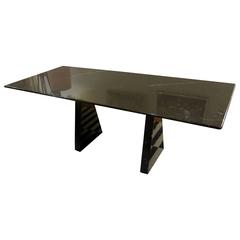 Post Modern Striking Large Rectangle Solid Black Marble Dinning Table/Desk