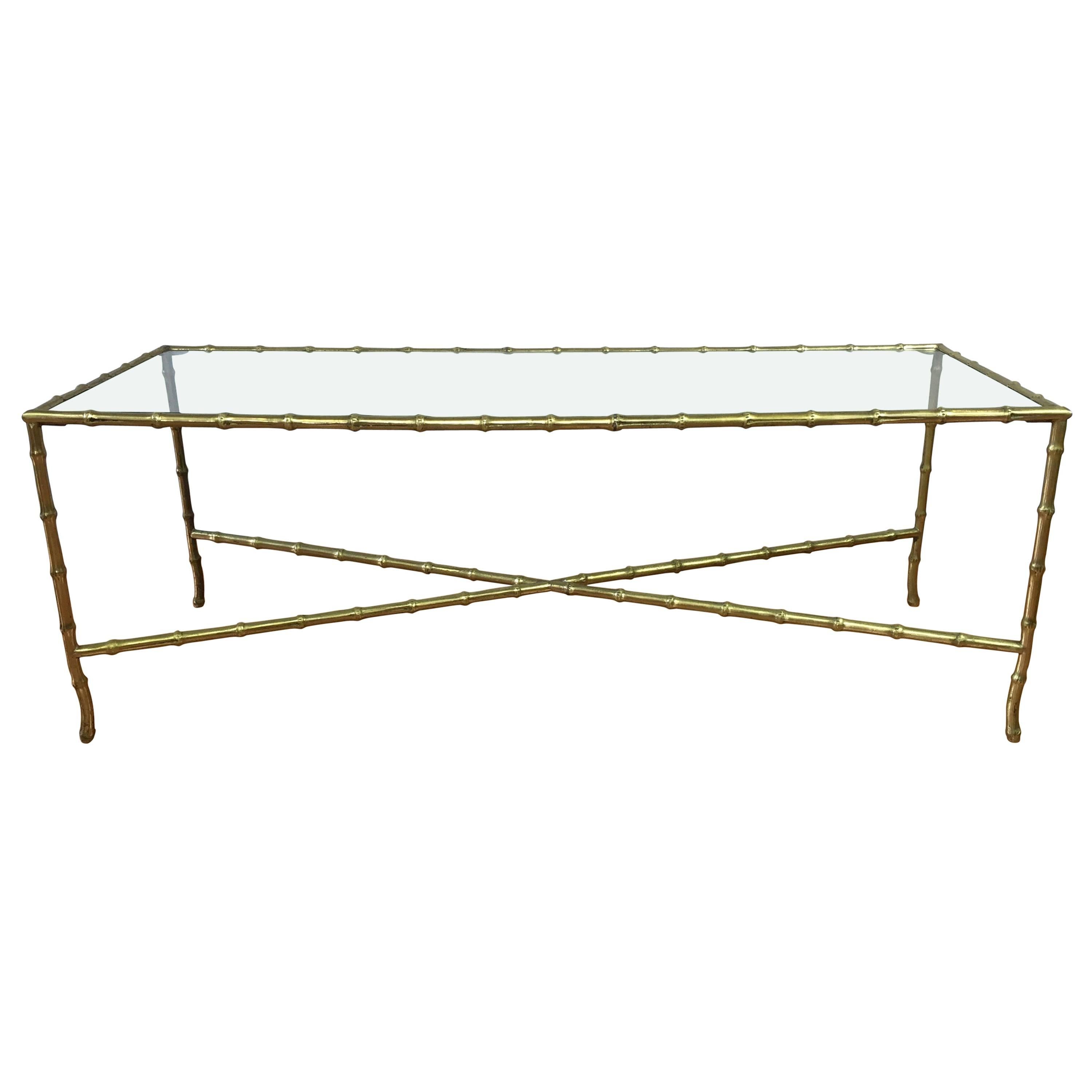 Maison Baguès Faux Bamboo Brass and Glass Coffee Table