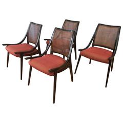 Four Cane Back Walnut Dining Chairs by Richard Thompson for Glenn of California