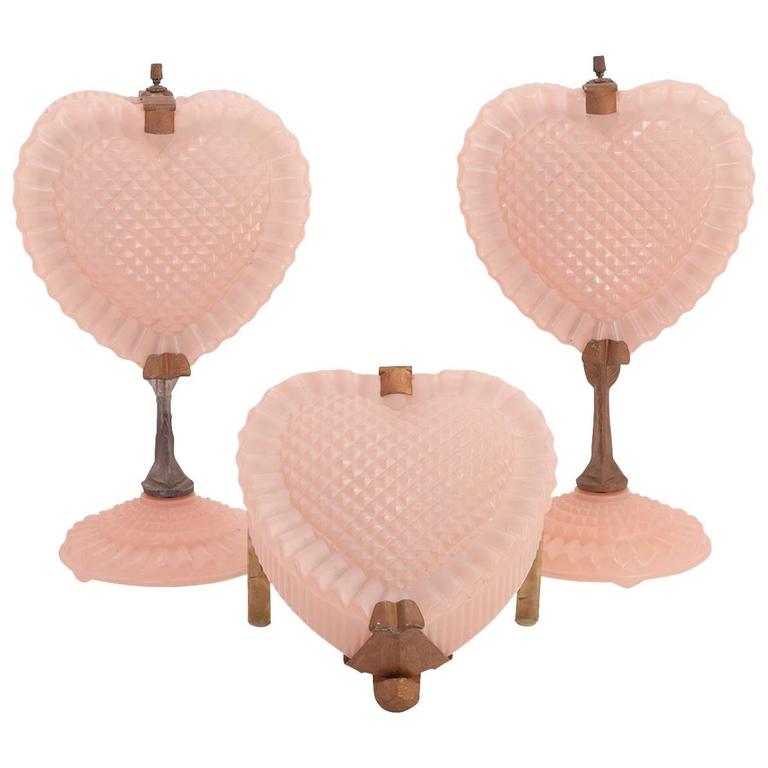 Set of Three Victorian Heart Lamps in Glass at 1stDibs