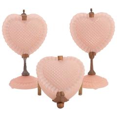 Set of Three Victorian Heart Lamps in Glass
