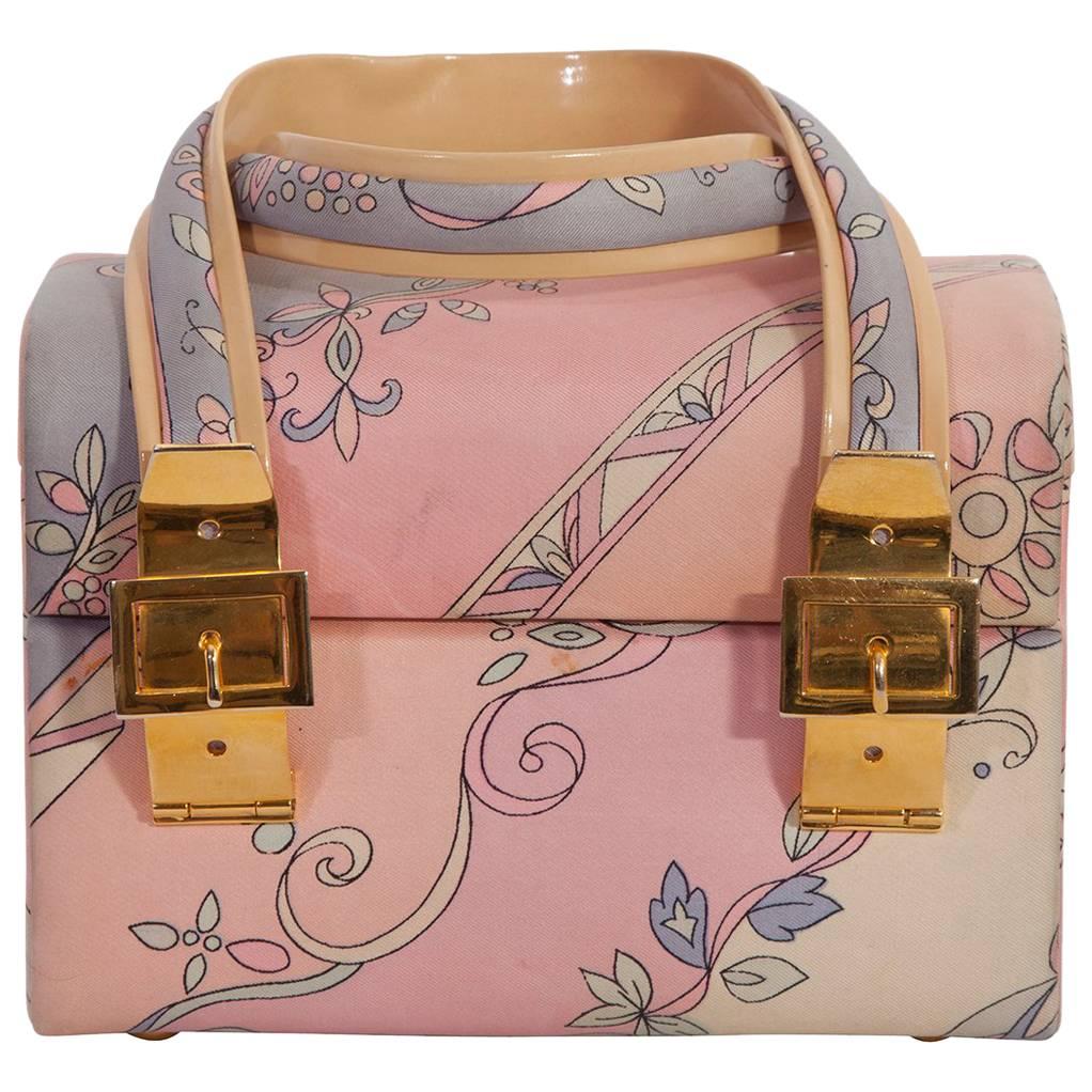 1960s Emilio Pucci Soft Pink Floral Pinted Silk Top Handle Mini Bag