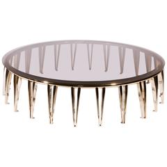 European Mid-Century Modern Style Gold-Plated Brass, Glass Round Center Table