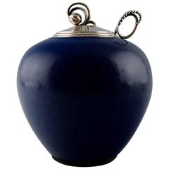 Saxbo and Georg Jensen, Large Saxbo Ceramic Vase with Sterling Silver Lid 10