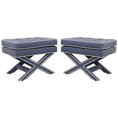 Pair of Mid-Century X Base Stools by Billy Baldwin