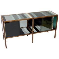 Contemporary Cabinet 'Wood Glass 16' Thomas Lemut in Rosewood Walnut and Glass