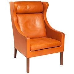 Danish Armchair Designed by Børge Mogensen in Orange Leather 5