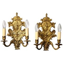 French Pair of Bronze Antique Wall Sconces
