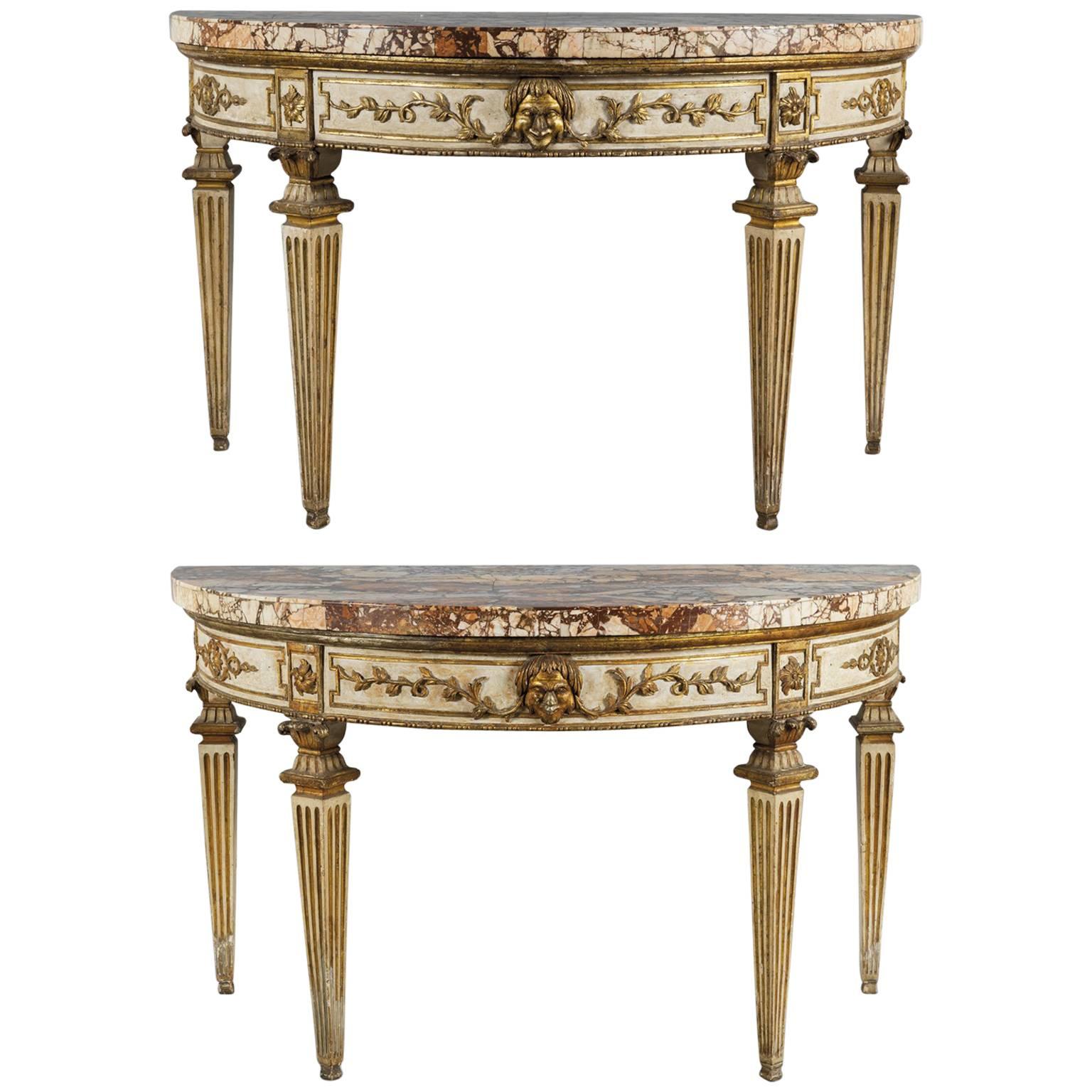 Louis XV Pair of Half Moon Consoles For Sale