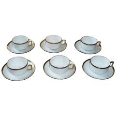 Fine Limoges Porcelain Coffee Service Set of Six Cups by Legrand, France