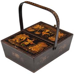 Antique Regency Period Japanned Polychromed Sewing Basket