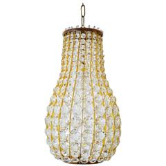 Italian Brass and Crystal Chandelier, 1950s