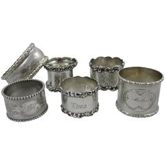 Antique Sterling Silver Napkin Rings, a Mixed Set of Six