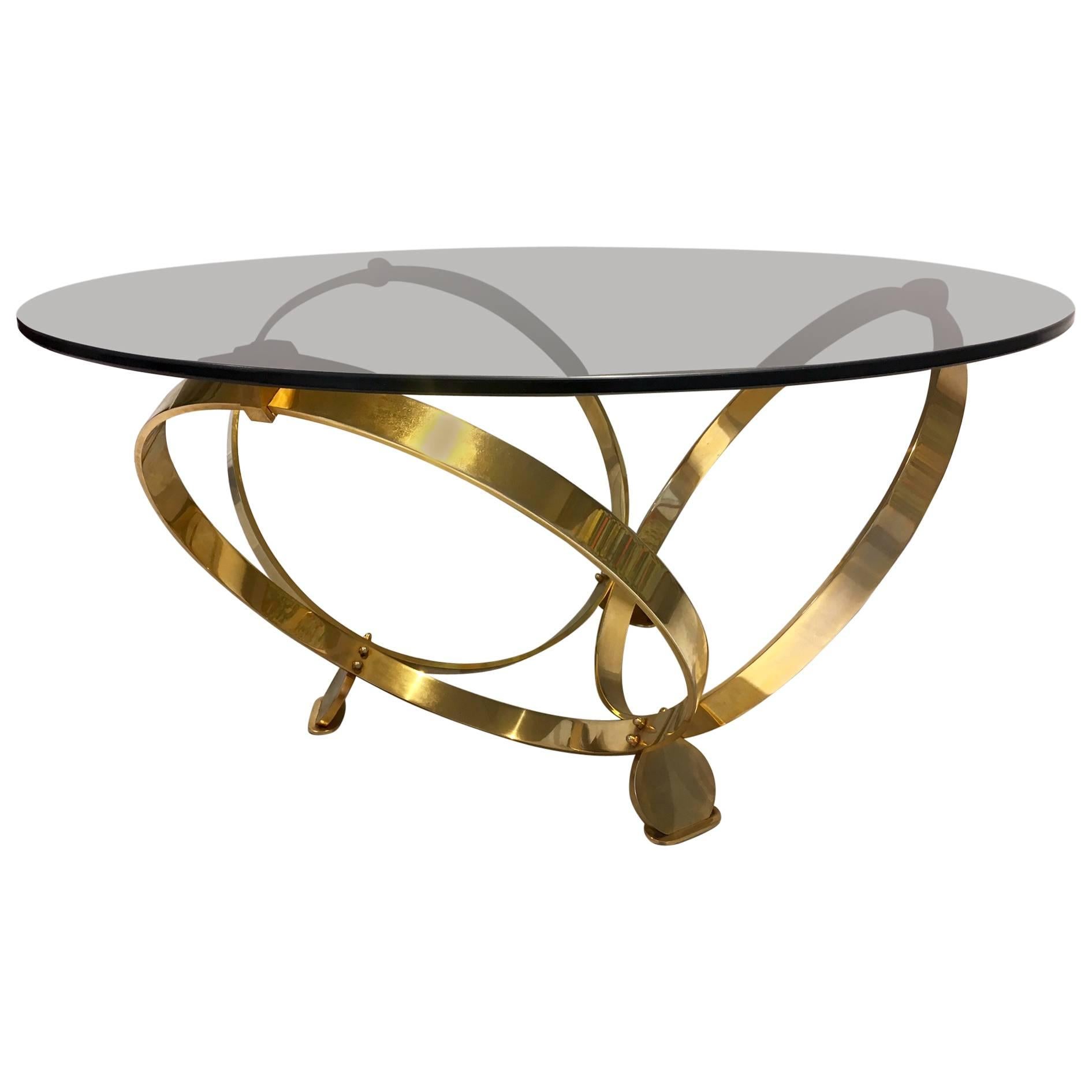 Knut Hesterberg Round Tinted Glass Coffee Table on Brass Frame at 1stDibs