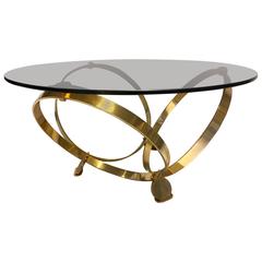 Knut Hesterberg Round Tinted Glass Coffee Table on Brass Frame