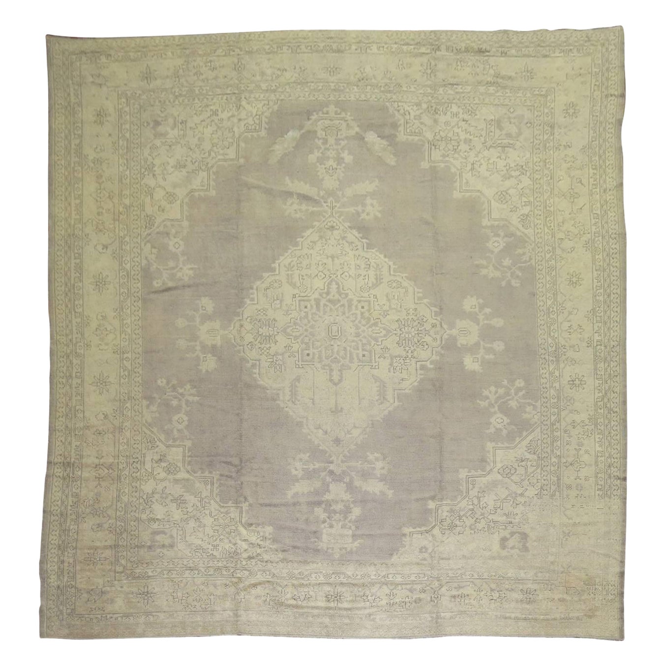 Zabihi Collection Square Antique Turkish Oushak Rug