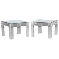 Pair of Vintage French Perspex Lucite and Glass Tables, circa 1980