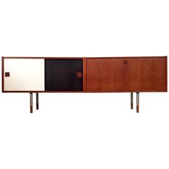 Low Mid-Century Danish Sideboard with Black and White Sliding Doors