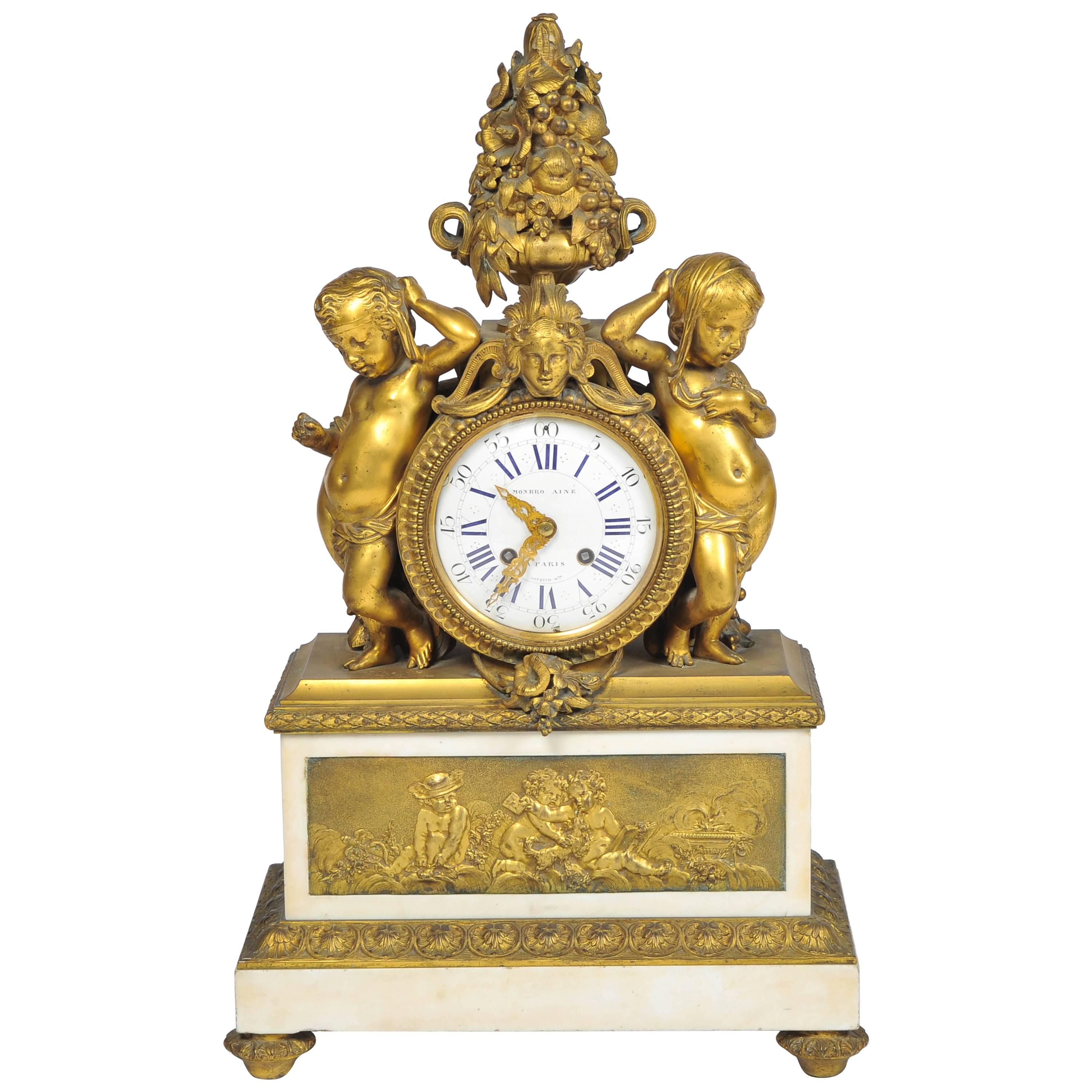 19th Century French Mantel Clock, by 'Monbro Aine, Paris' For Sale