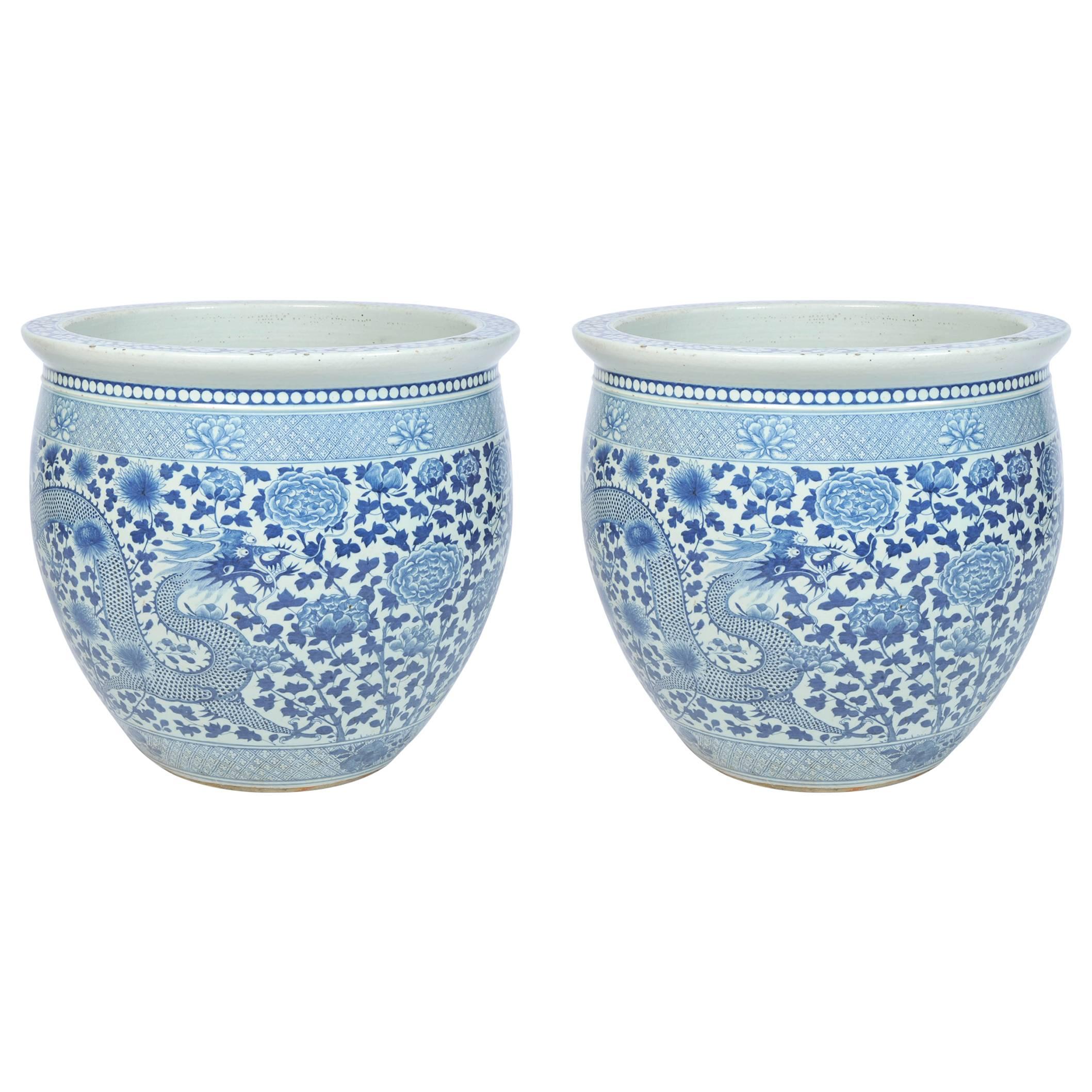 Pair of 19th Century Chinese Blue and White Jardinieres