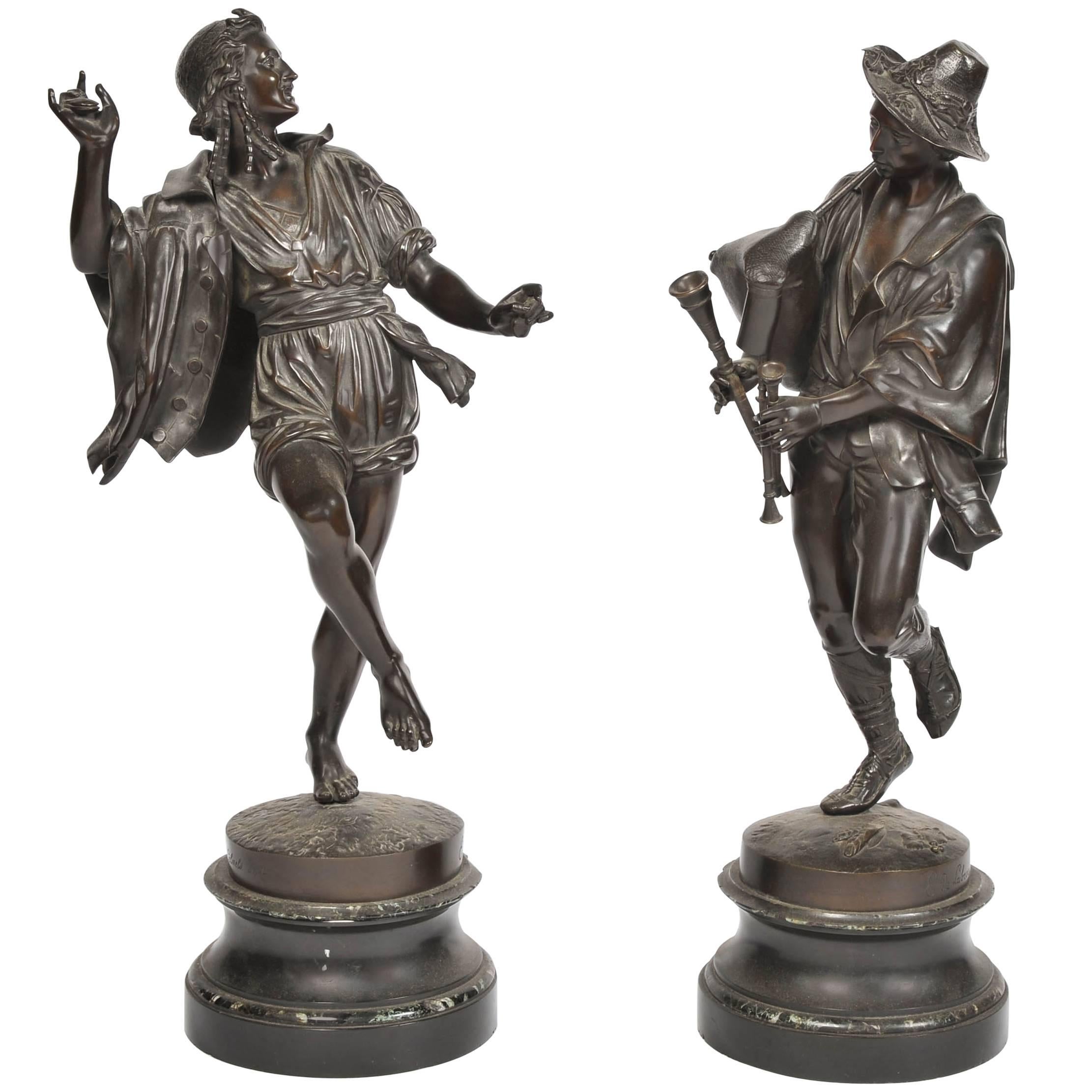 Paire de danseurs napolitaines en bronze du 19ème siècle