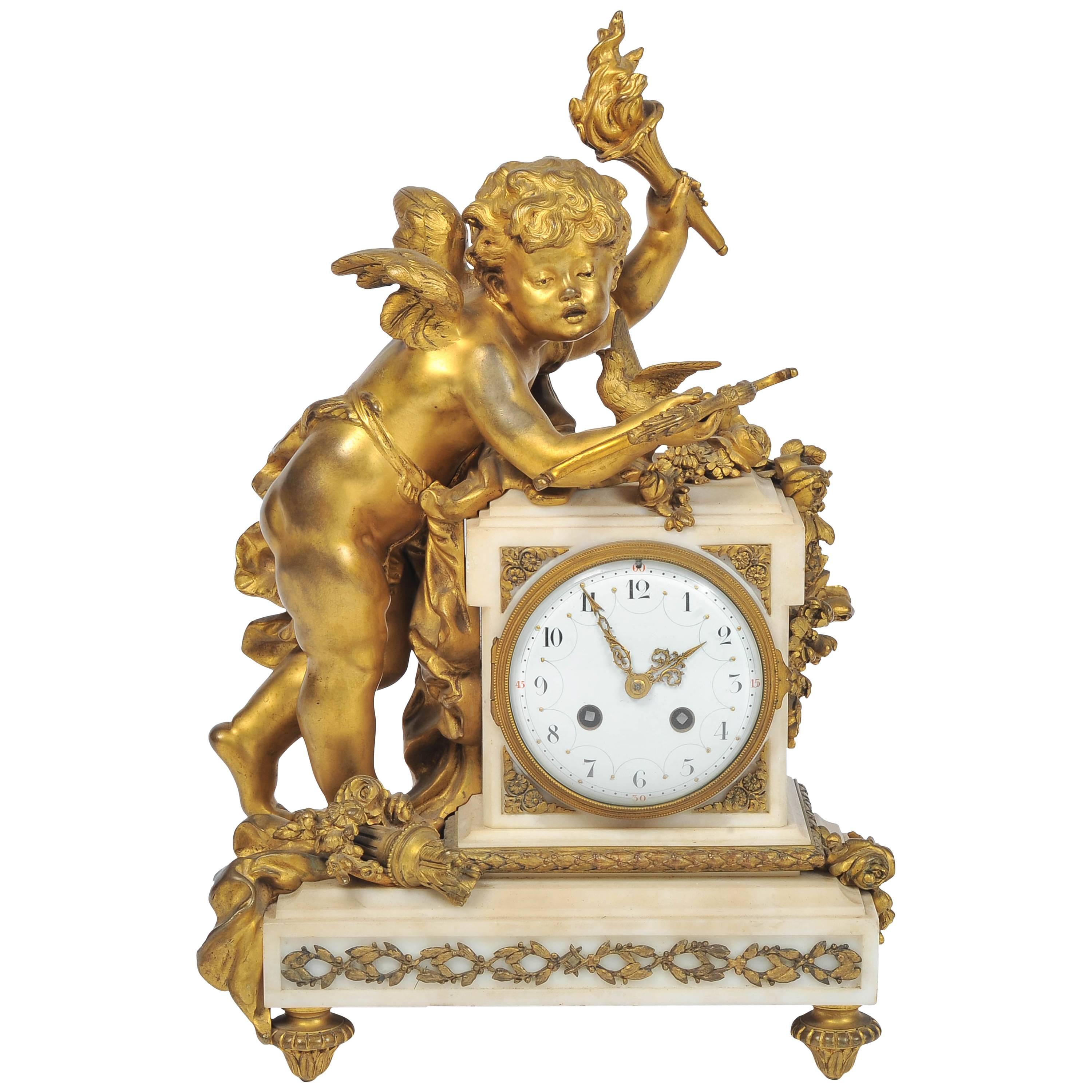 Pendule de cheminée de style Louis XVI, 19e siècle, 42 cm en vente