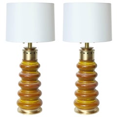 Stiffel Ochre Glazed Ceramic Lamps