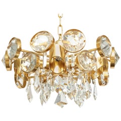 Lampadario Ernest Palme in cristallo sfaccettato e ottone dorato