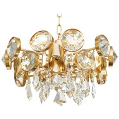 Vintage Ernest Palme Faceted Crystal and Gilt Brass Chandelier