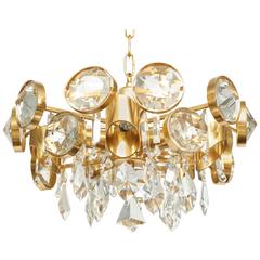 Ernest Palme Faceted Crystal and Gilt Brass Chandelier 2