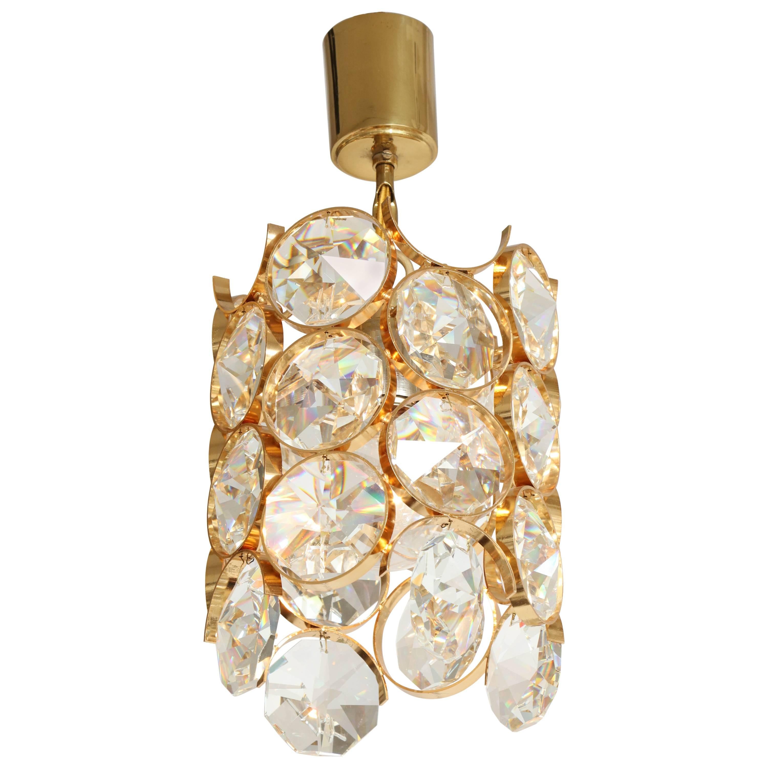 Ernest Palme Faceted Crystal and Gilt Brass Pendant For Sale