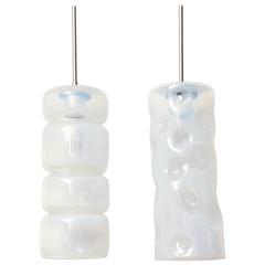 Contemporary American Alabaster White Glass "Ripple" and "Dimple" Pendants 5