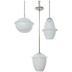 Contemporary American Alabaster White Glass Helios Pendants 4