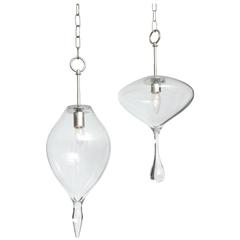 Contemporary American Glass Point Drop Wide Ellipse and Long Drop Orb Pendants 3