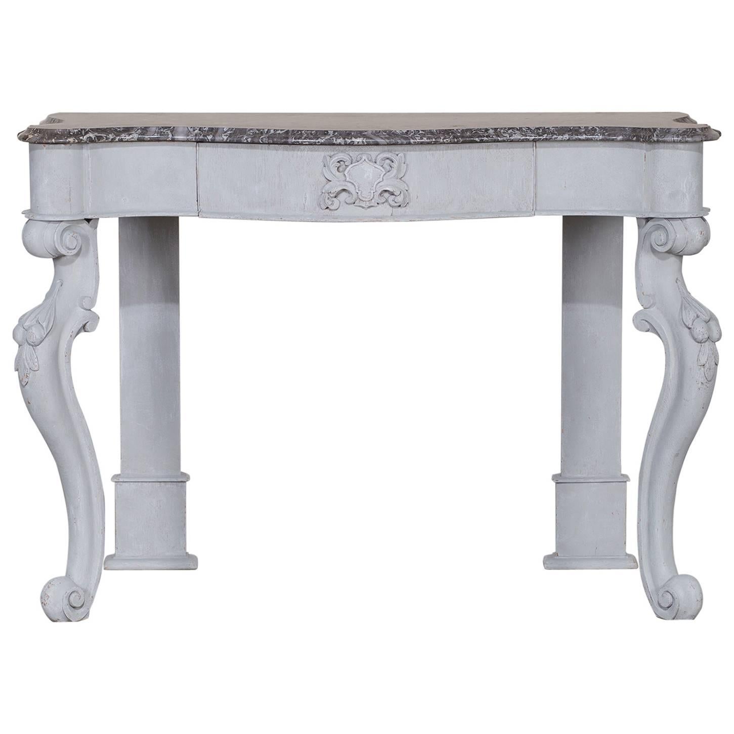 Antique English Painted Oak Console with Marble Top, circa 1850
