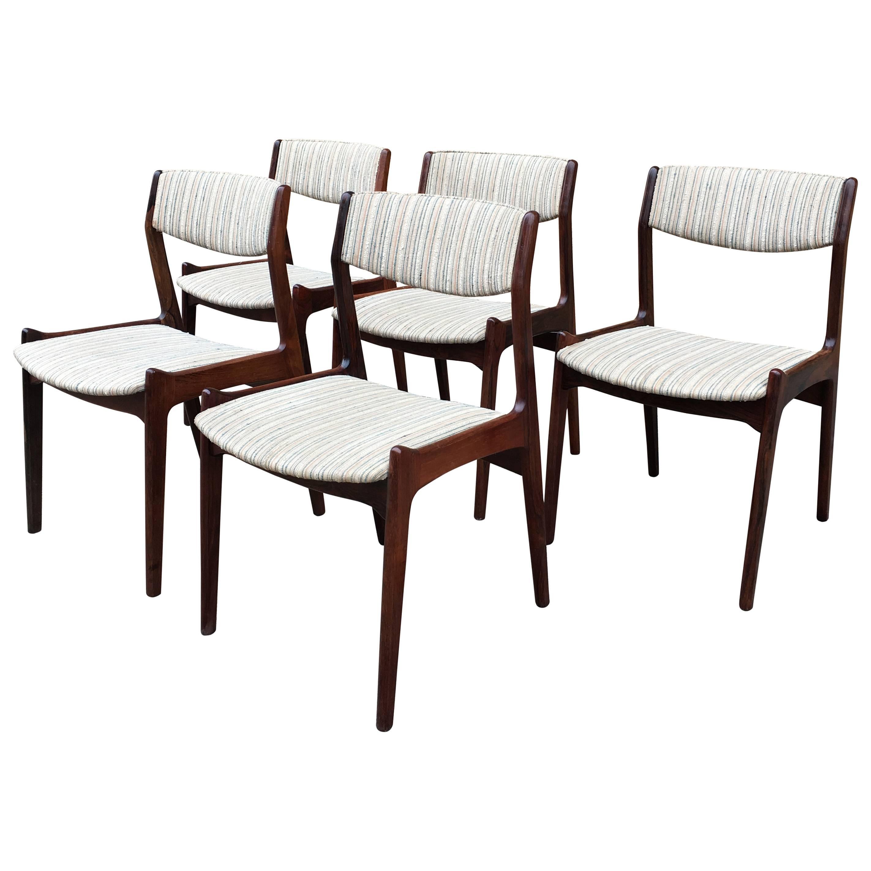 Set of Five Danish Modern Rosewood Dining Chairs by Eric Buck For Sale