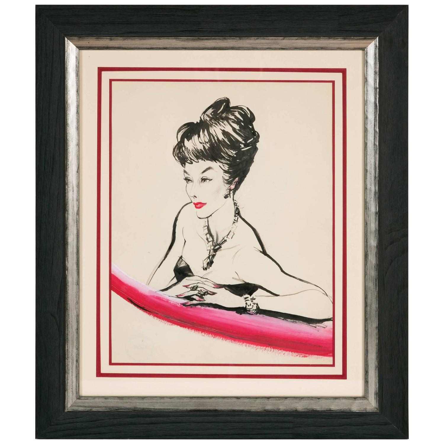 Elegant Lady, Drawing by Bouët-Willaumez, circa 1950 For Sale at 1stdibs