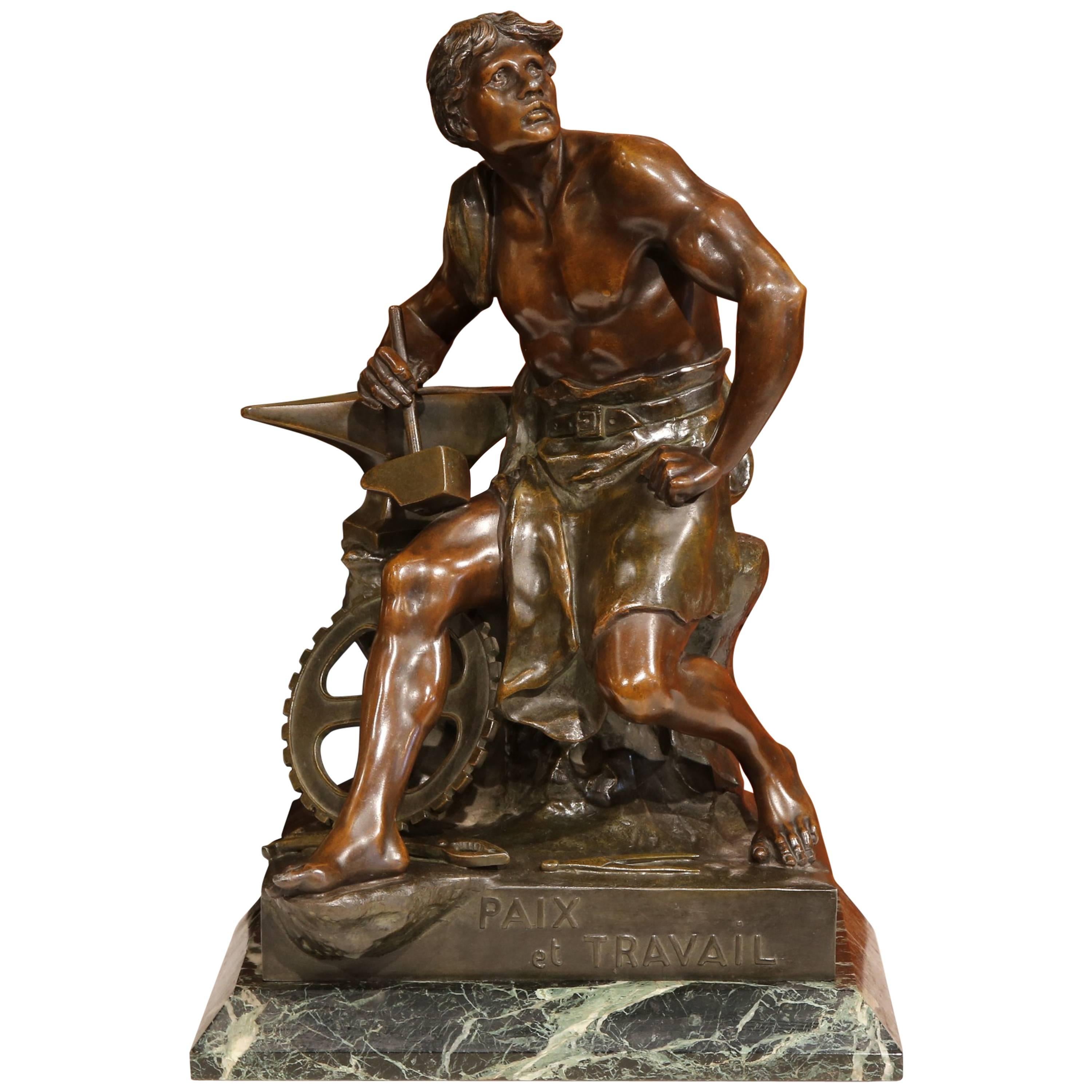 19th Century Patinated Bronzed Figure "Paix et Travail, " Signed "E. Picault"
