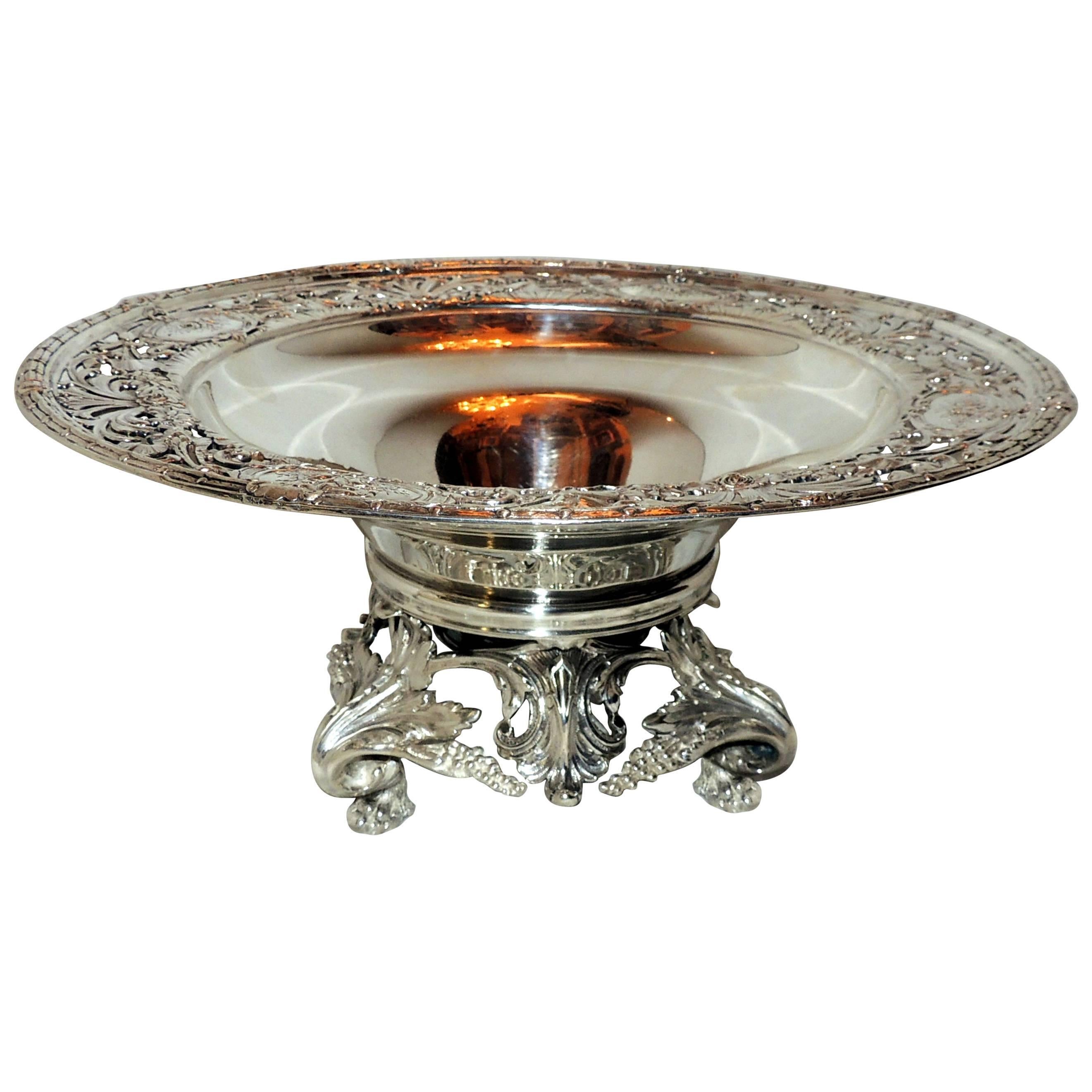 Monumental Redlich & Co. Sterling Silver Footed Floral Pierced Bowl Centerpiece