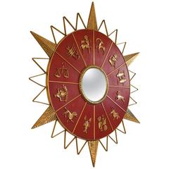 French Leather and Bronze Astrological Mirror