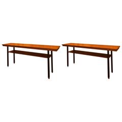 Pair of French Mid-Century Two-Tier Console Tables