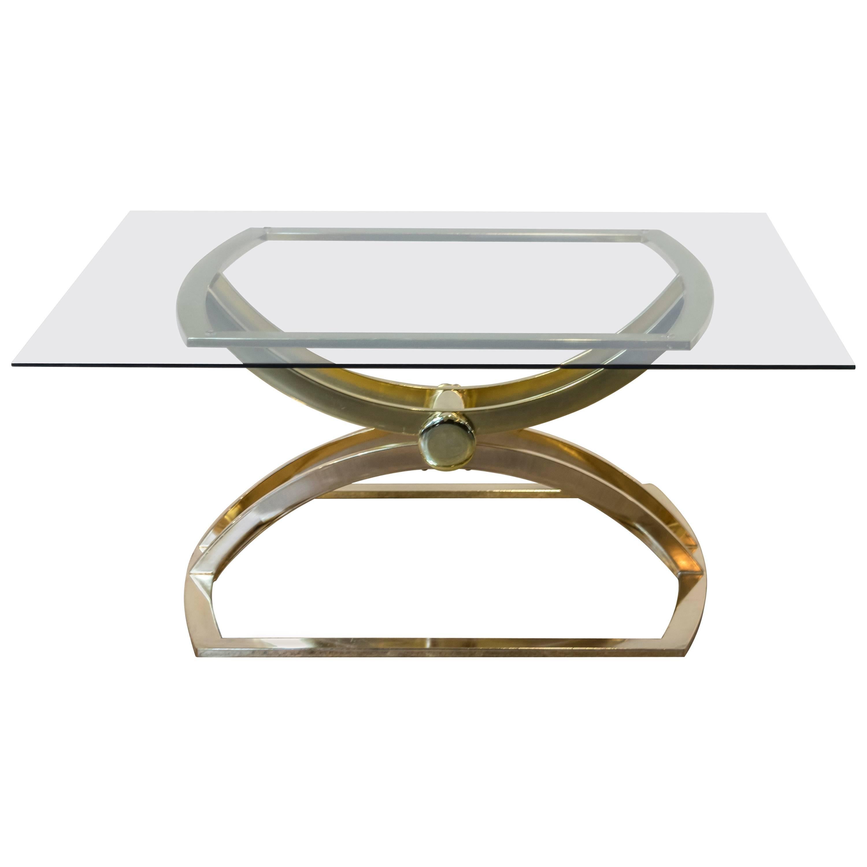 1970s Sculptural Brass-Plated Coffee or Cocktail Table For Sale