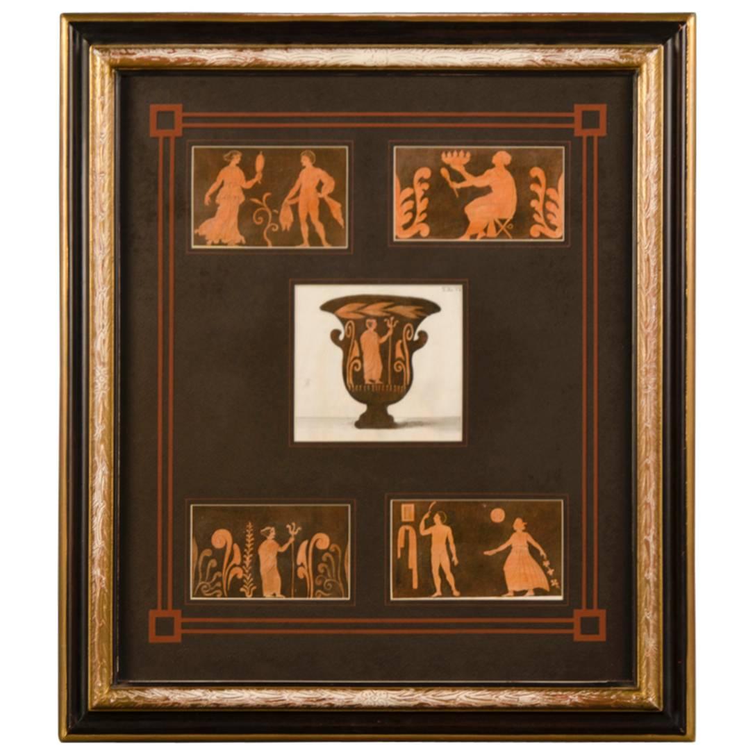 English Engraving of a Greek Vase Painting by Sir William Hamilton, circa 1840 For Sale