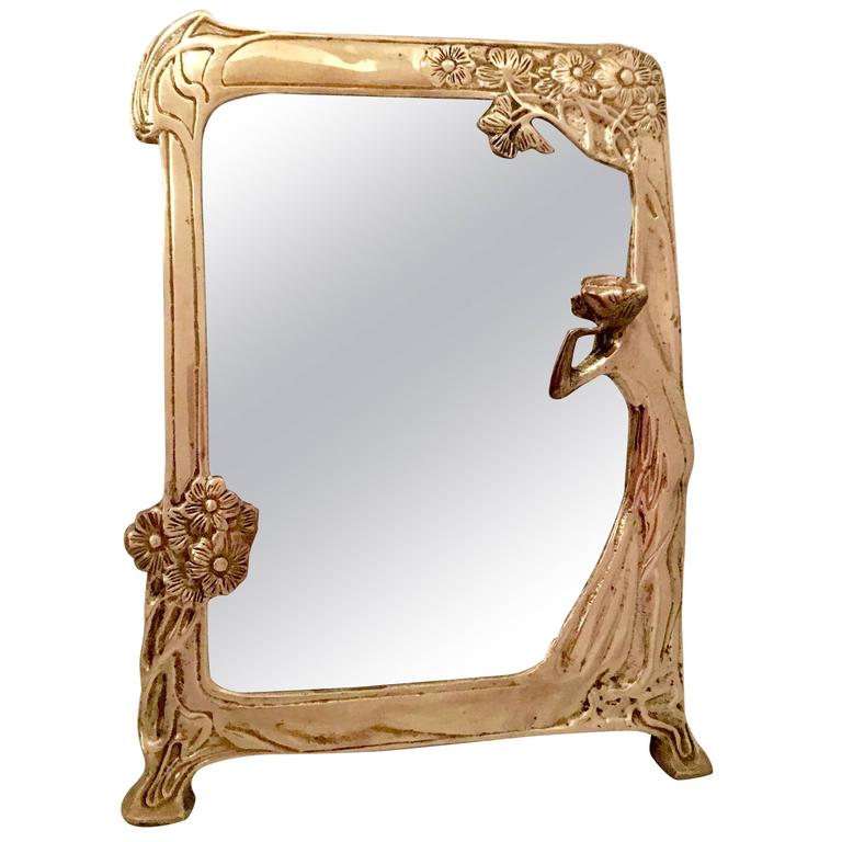 Vintage Brass Art Nouveau Vanity Mirror at 1stDibs