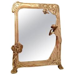 Vintage Brass Art Nouveau Vanity Mirror
