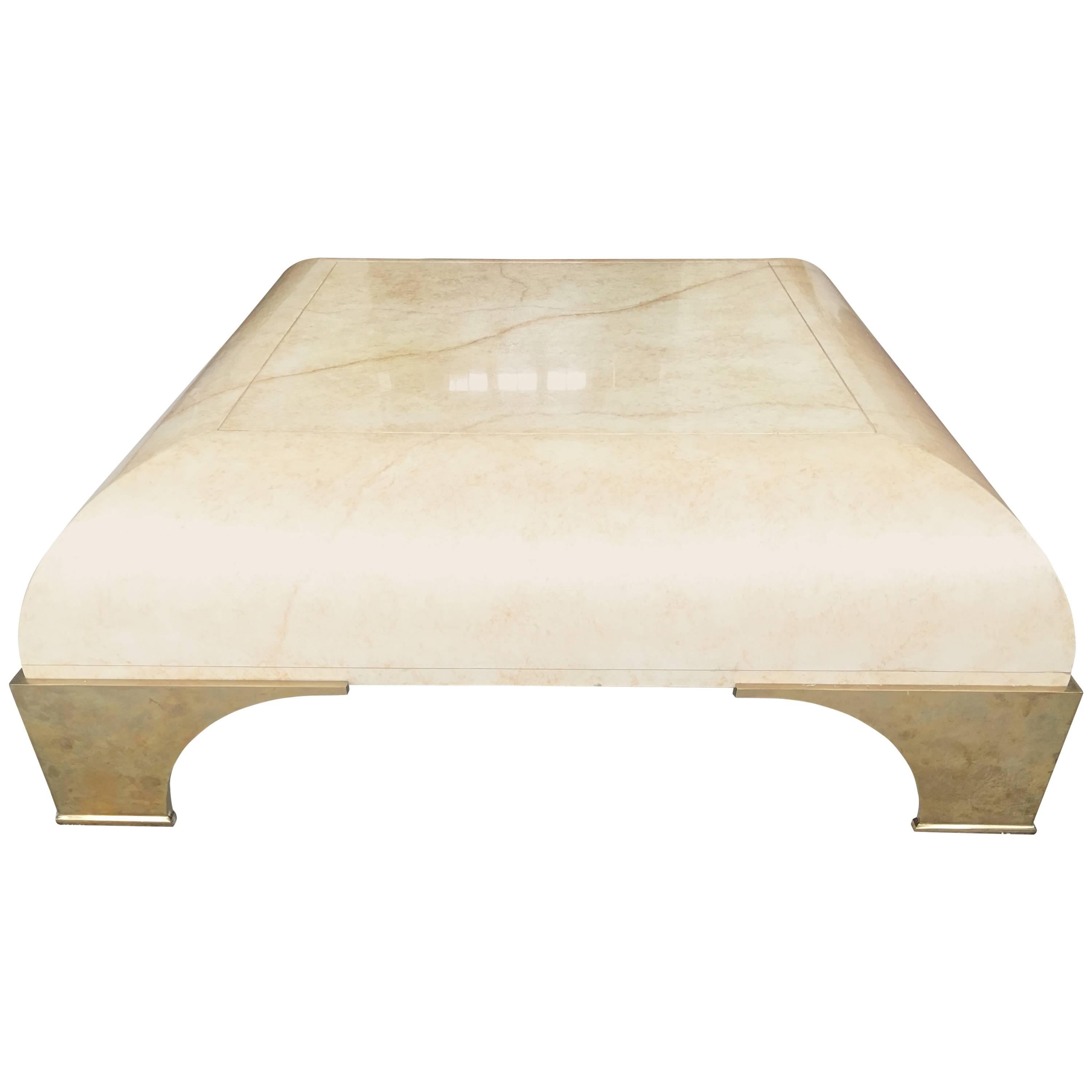 Parchment Finish Cocktail Table in the Style of Willy Rizzo or Milo Baughman For Sale