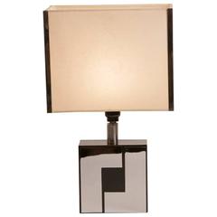 Mid Century Chrome and Black Lacquer Table Lamp in the Manner of Philippe Jean