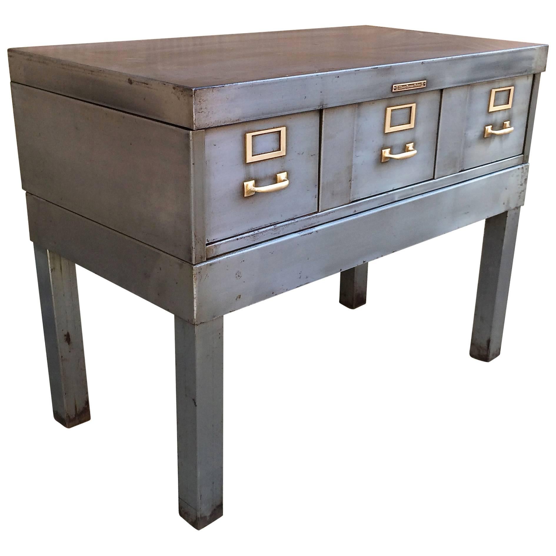 Mid-Century Brushed Steel Cabinet Console by Library Bureau Solemakers