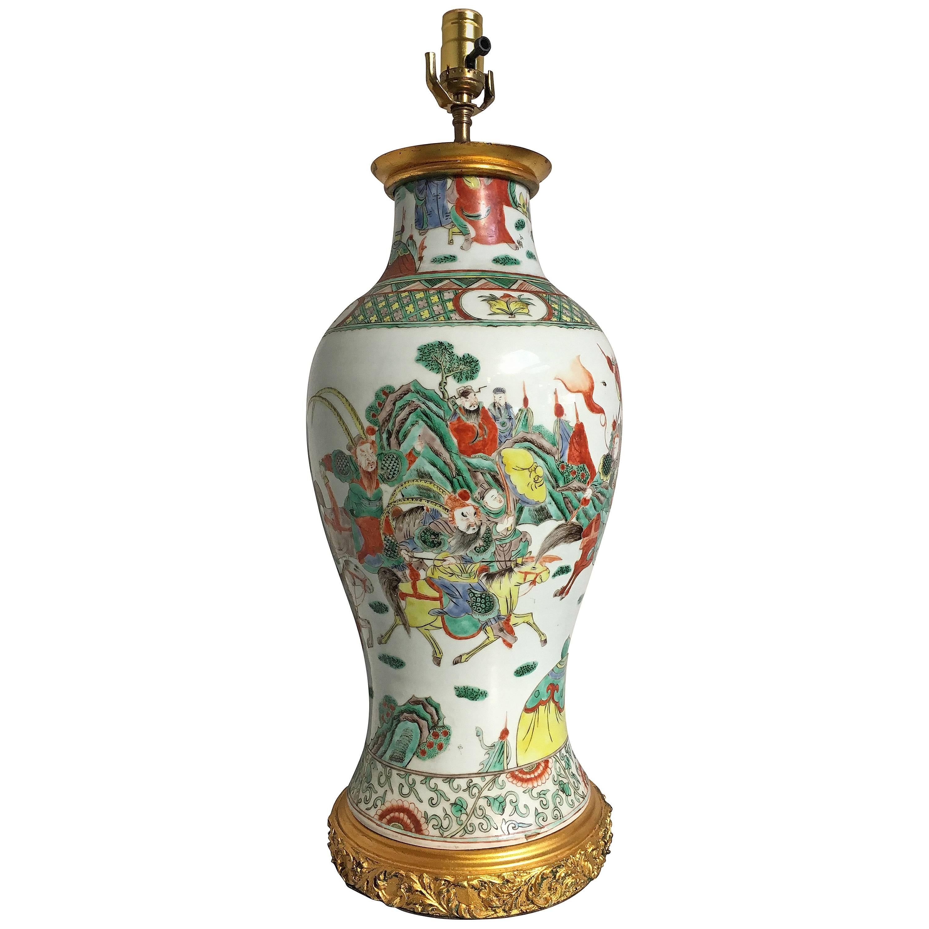 Chinese Famille Verte Porcelain Vase Lamp